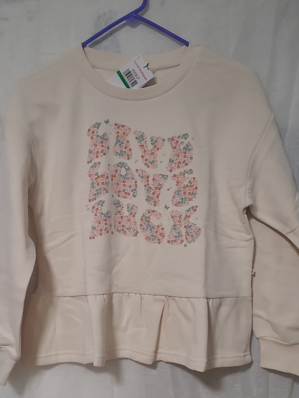 Lucky Brand Cream Peplum Sweatshirt with Floral Graphic